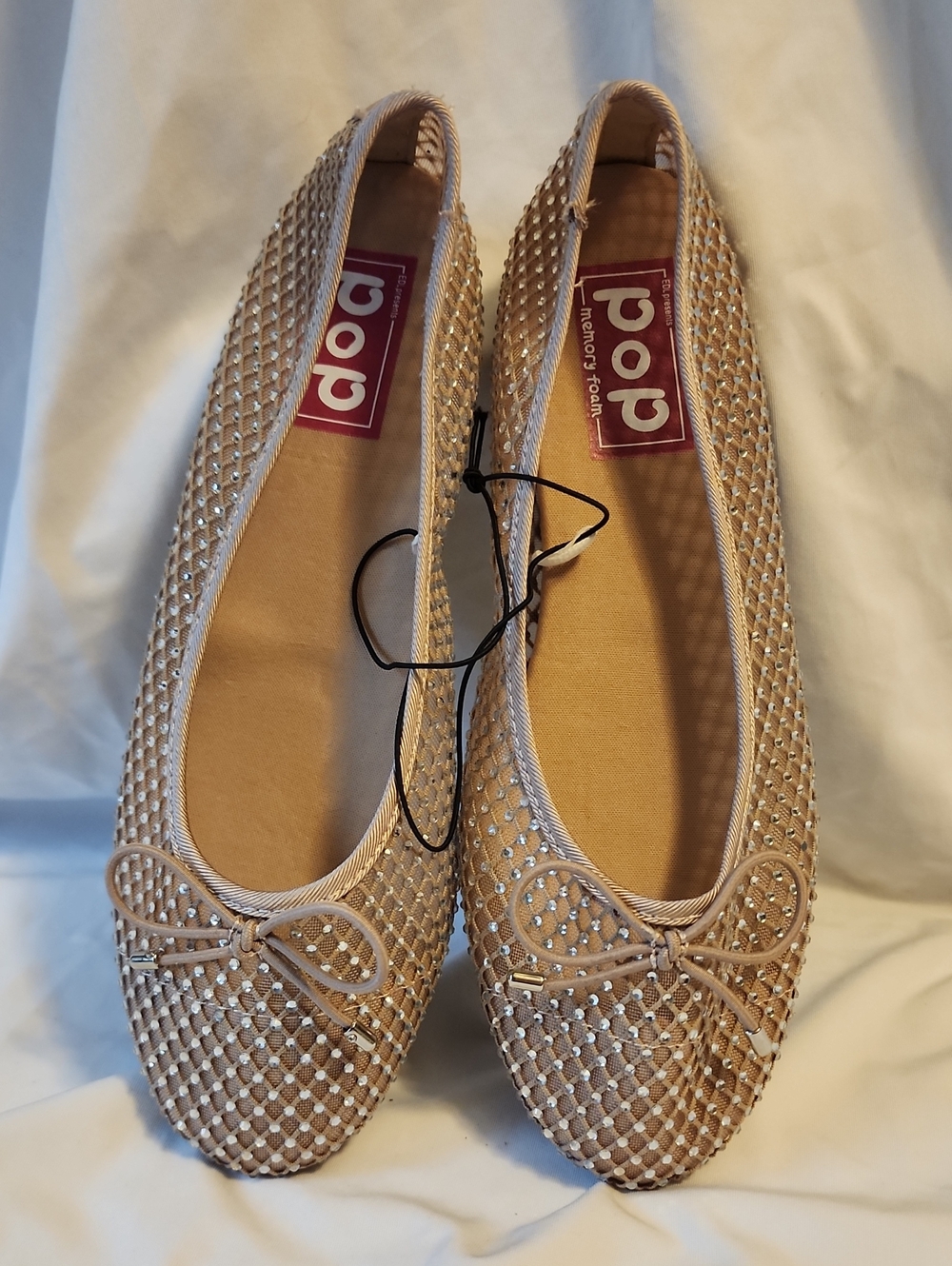 Pop Beige Woven Ballet Flats with Bow Size 8m